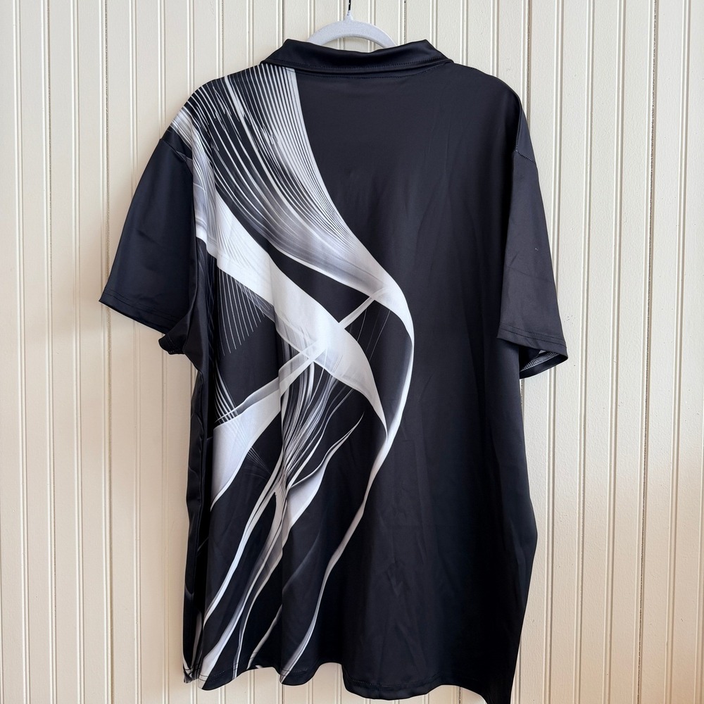 Mens 4XL Abstract Graphic Print Polo‎ Shirt Black White Short Sleeve Sport Top - Picture 2 of 4